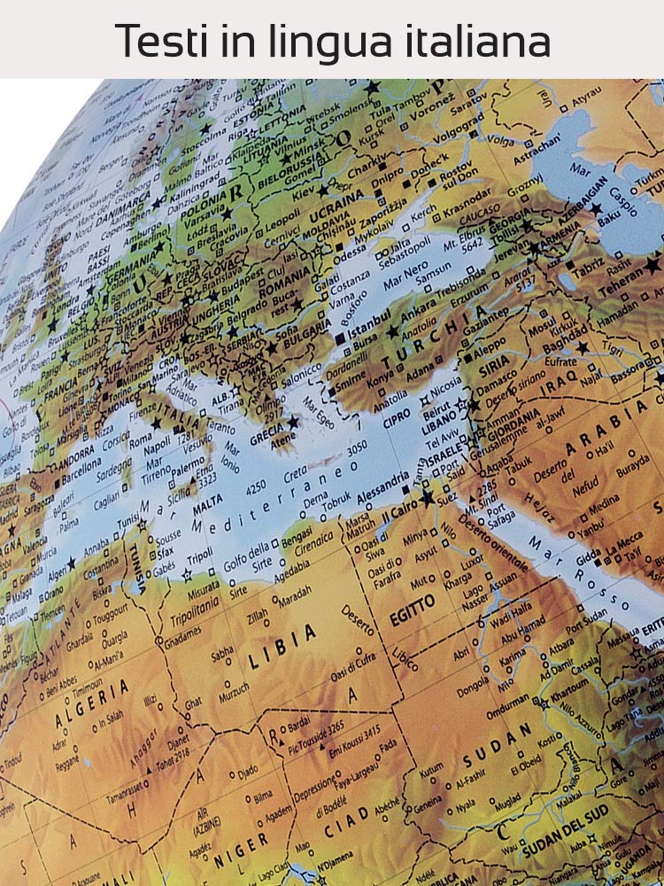 Tecnodidattica – Mappamondo Atmosphere FC2, girevole, luminoso, base in legno d’Acero, cartografia Fisico/Politica, diametro 30 cm