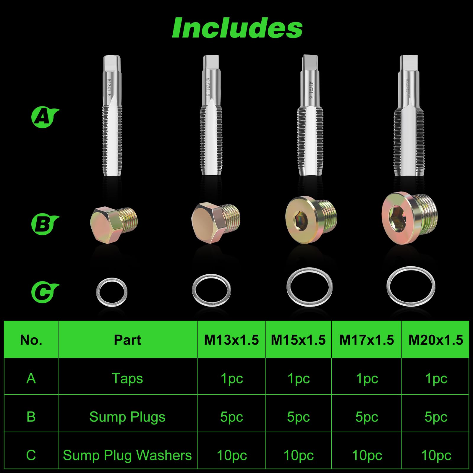 Kit di riparazione per tappo di scarico dell'olio da 64 pezzi, kit di strumenti per la riparazione della filettatura della coppa dell'olio, kit di strumenti speciali per la riparazione