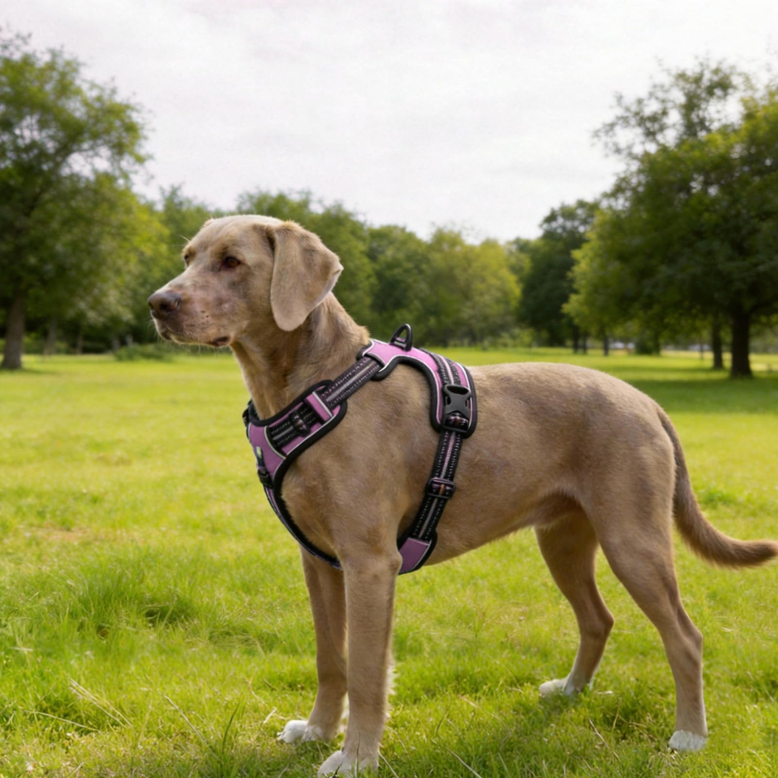 No Pull Dog Harness, Reflective Adjustable Pet Vest with Front Clip & Control Handle for Walking and Training,L,Pink