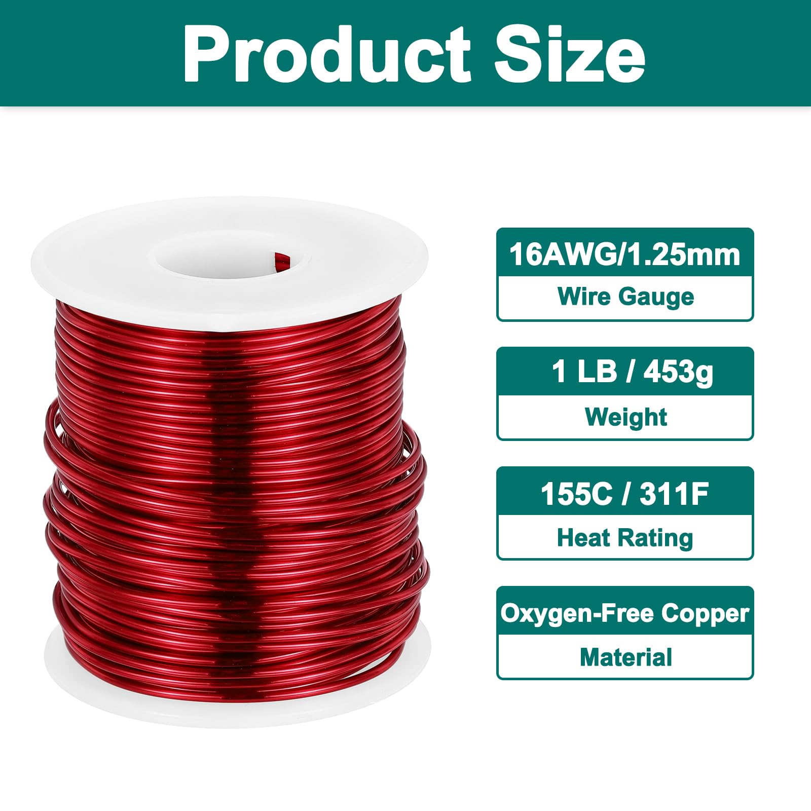 sourcing map Cable magnético de 16 AWG, alambre de cobre esmaltado, 1 libra, 155°C para transformador y motor