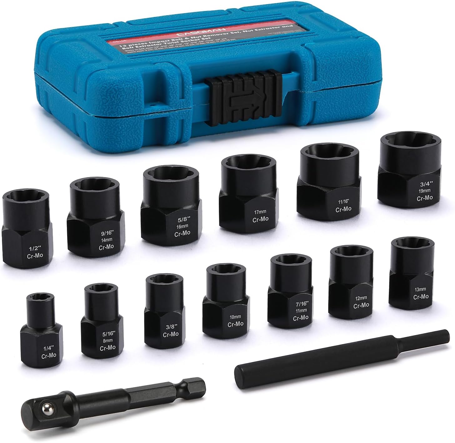 CASOMAN 13 Pieces Impact Bolt & Nut Remover Set, Nut Extractor and Bolt
