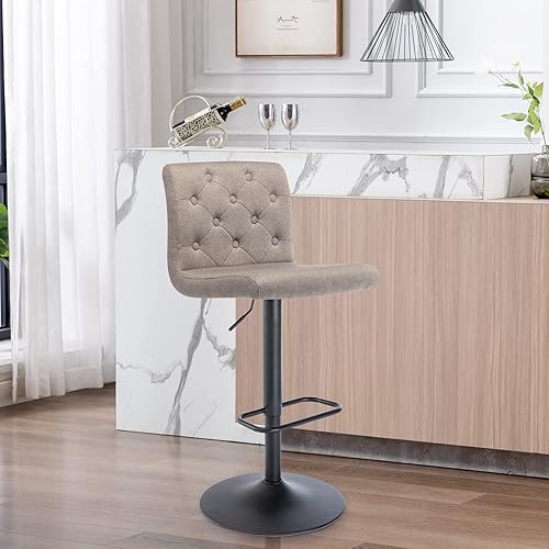 Miniatura 2 de Brage Living Taburete de bar de tela copetudo, taburete de bar giratorio ajustable con altura de mostrador con respaldo, silla de bar tapizada sin