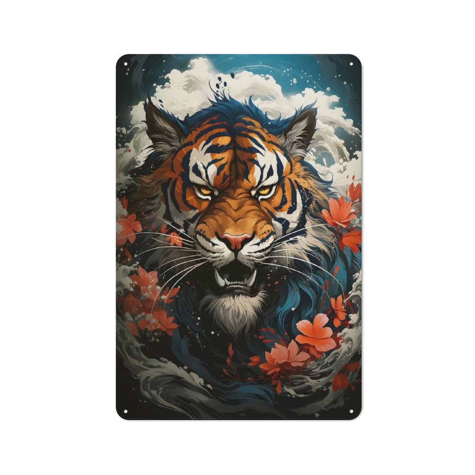 Junmoney Tiger Illustration Vintage Metal Sign 30X20cm For Café Or Restaurant, Suited To Restaurant Decor Fans