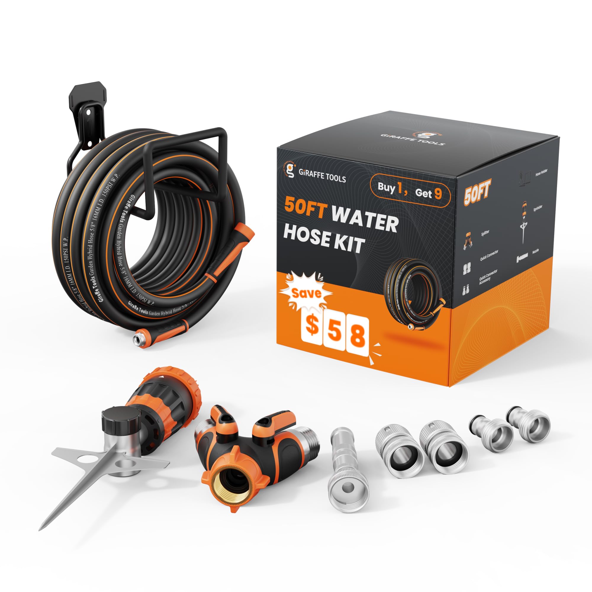 Giraffe Tools Garden Hose 5/8", Water Hose Heavy Duty, Flexible, Lightweight Hybrid Hose with Bend Protection, 2.5ft Male to Female Fittings, Burst 600 PSI, Short Leader Hose — view 12