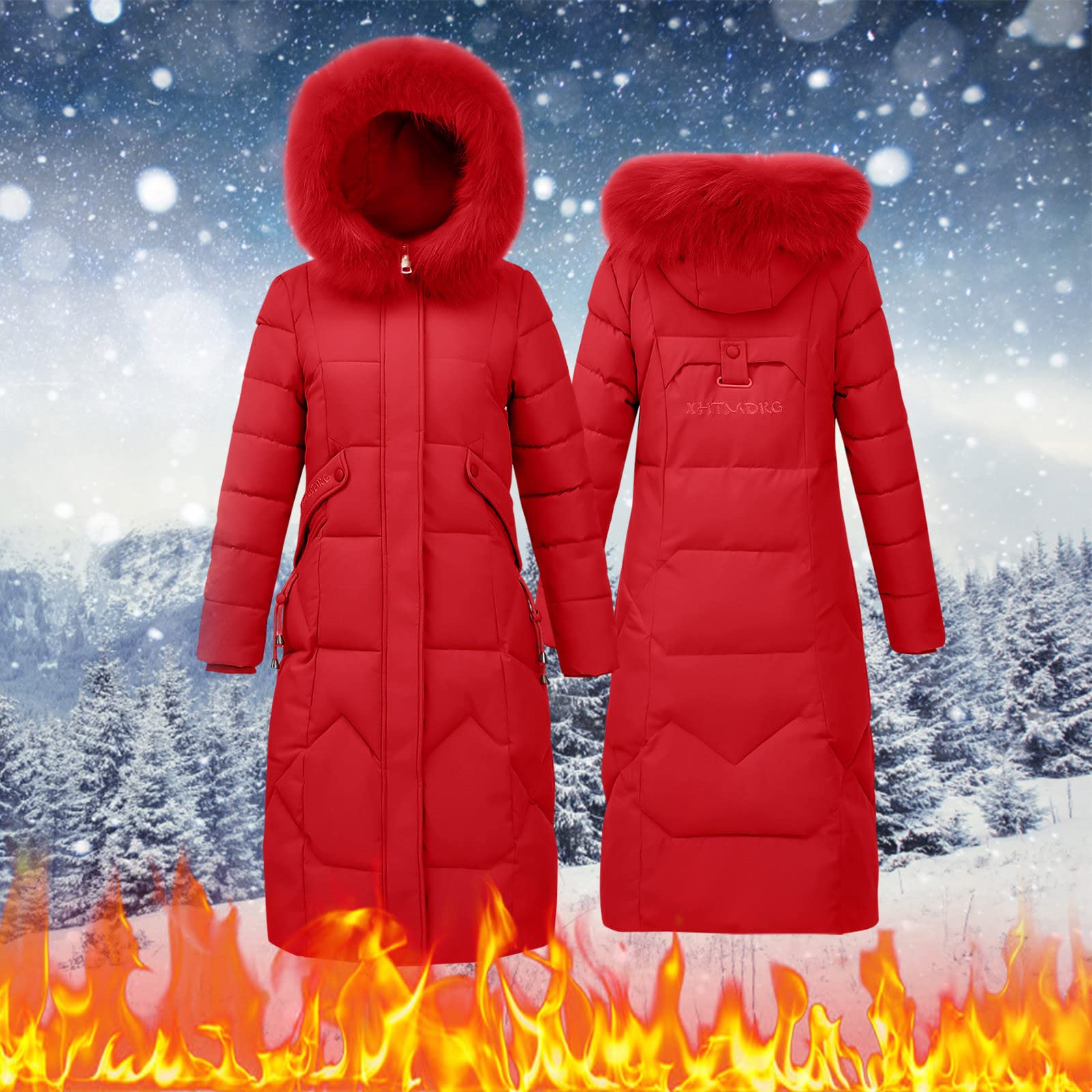 Cappotto invernale da donna, lungo, elegante, trapuntato, con cappuccio in