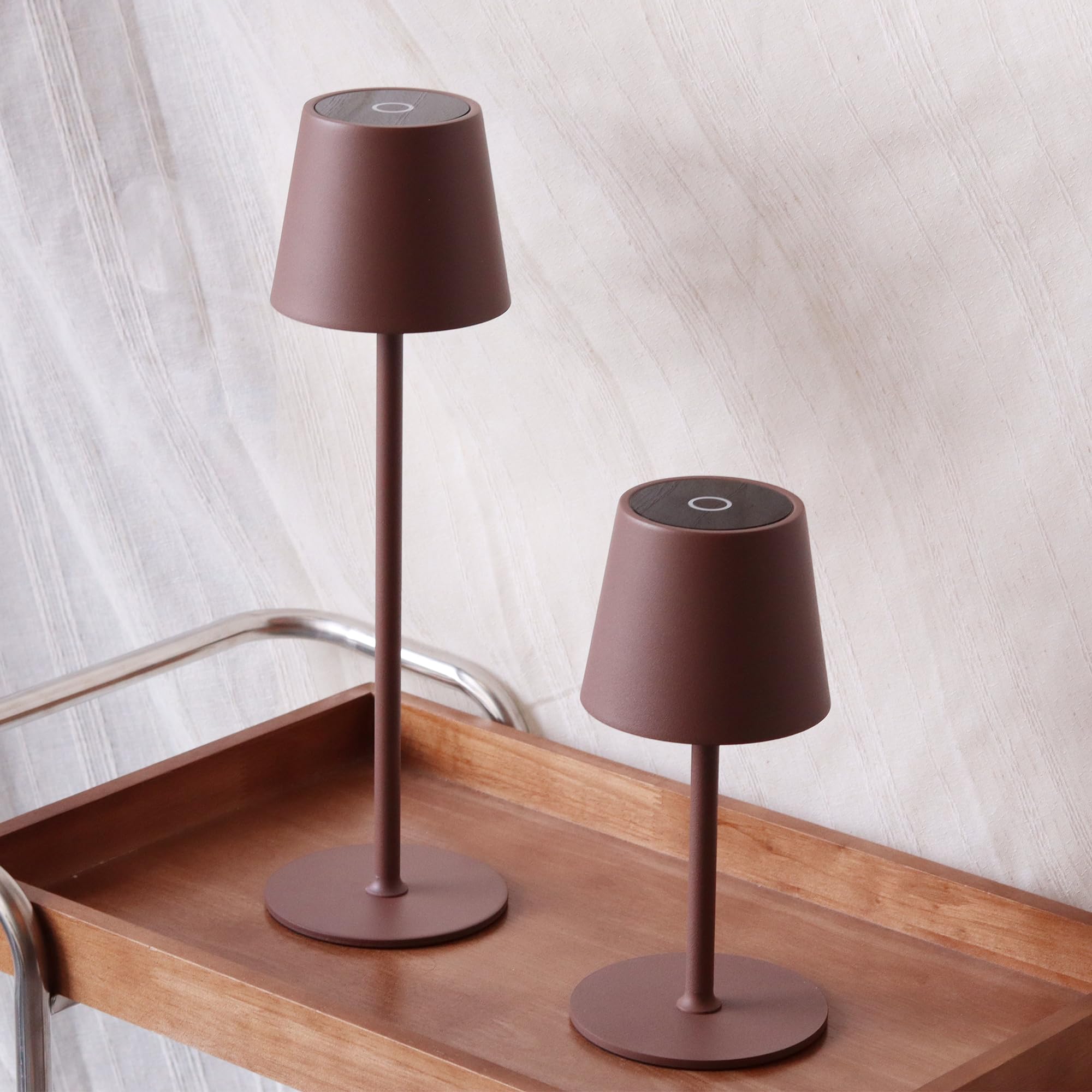 DILUMEN 2 Stück Tischlamp Dimmbare Touch Kabellose,Led Tischlampe Akku Usb Aufladbar,3 Farbtemperaturen Metall LED Wiederaufladbar Tischlampe für Outdoor und Indoor,IP54 Wasserdicht,5200mAh,Hellbraun