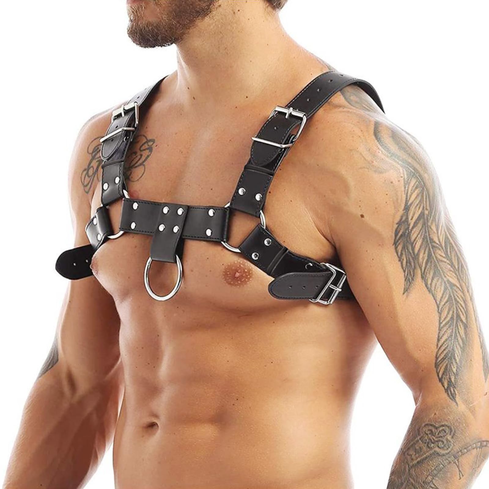 Men's Chest Harness Belt Faux Leather Adjustable Shoulder Straps Body Bondage Cage Punk Club Cosplay Costume