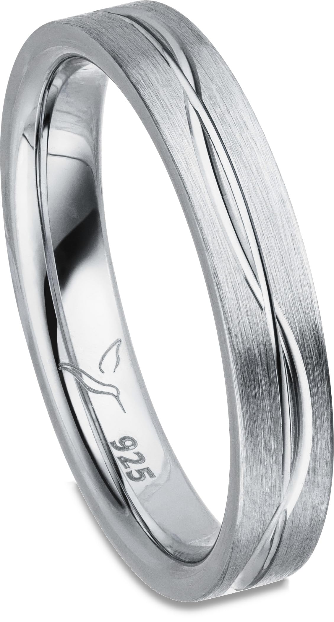 Kolibri Rings Eheringe Set 925 Silber, rhodiniert mit wellenförmiger Glanzfuge | Partnerringe, Trauringe Paarpreis Made in Germany mit Zirkonia + Gratis Gravur & Etui