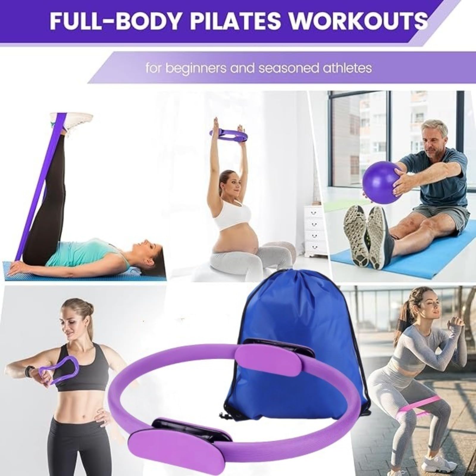 INLANDSIS Set di Cerchio Yoga Pilates da 13 Pezzi, Kit di Anelli Pilates, Set di Fitness per Allenamento a Casa, Accessori Yoga Completi con Borsa per Un Facile Riposto