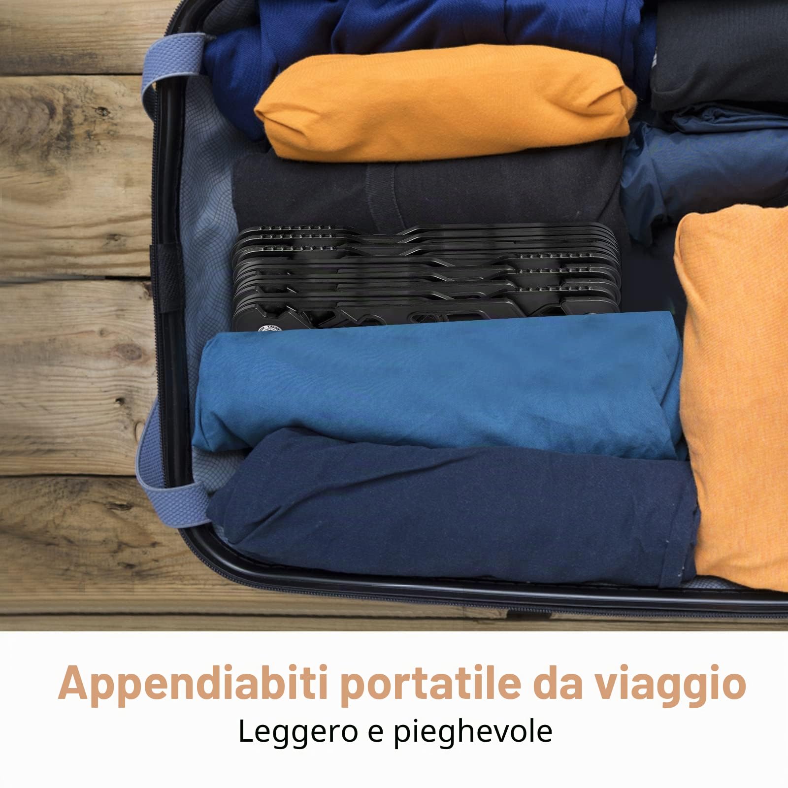 Appendini da Viaggio Premium - Appendiabiti Pieghevoli Portatili da 6 Confezioni - Stendibiancheria Pieghevole Pieghevole Super Resistente con Gancio per Viaggi, Interni ed Esterni (6 Nero)