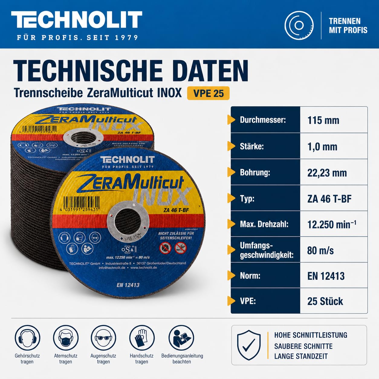 TECHNOLIT ZeraMulticut Trennscheibe 125 x 1,0 mm | 25 Stück | Flexscheiben