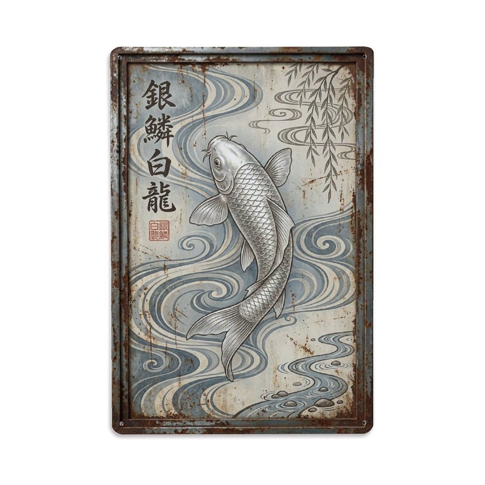 Winding Pond Koi 1 Metal Tin Sign Plaque Wall Decor for Cafe, Club Bar, Office, Home Garden Metal Poster 8x12Inch