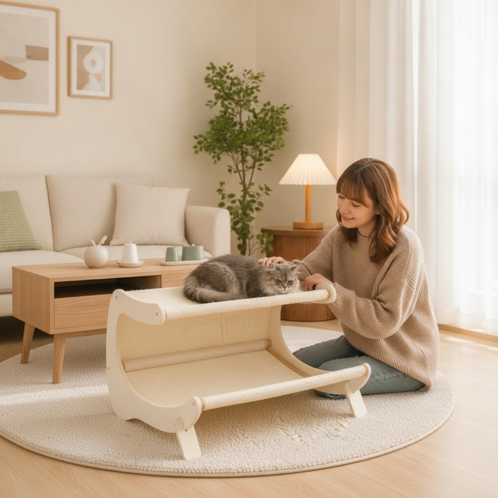 Doppelstock-Kratzliege stöckig Katzenmöbel mit Kratzfläche erhöht Katzenbett mit Kratzbrett für Mehrkatzenhaushalt, Indoor, B06M2 Sisal-Netzgewebe – Atmungsaktiv Und Wärmeableitend