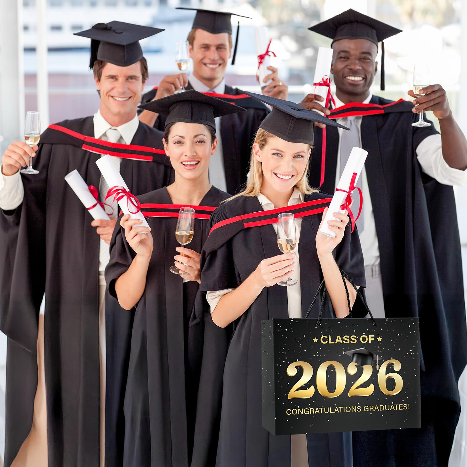 Linelglobal 2026 Graduation Gift Bag with Tissue Paper Large Congrat Grad 15.7" Black