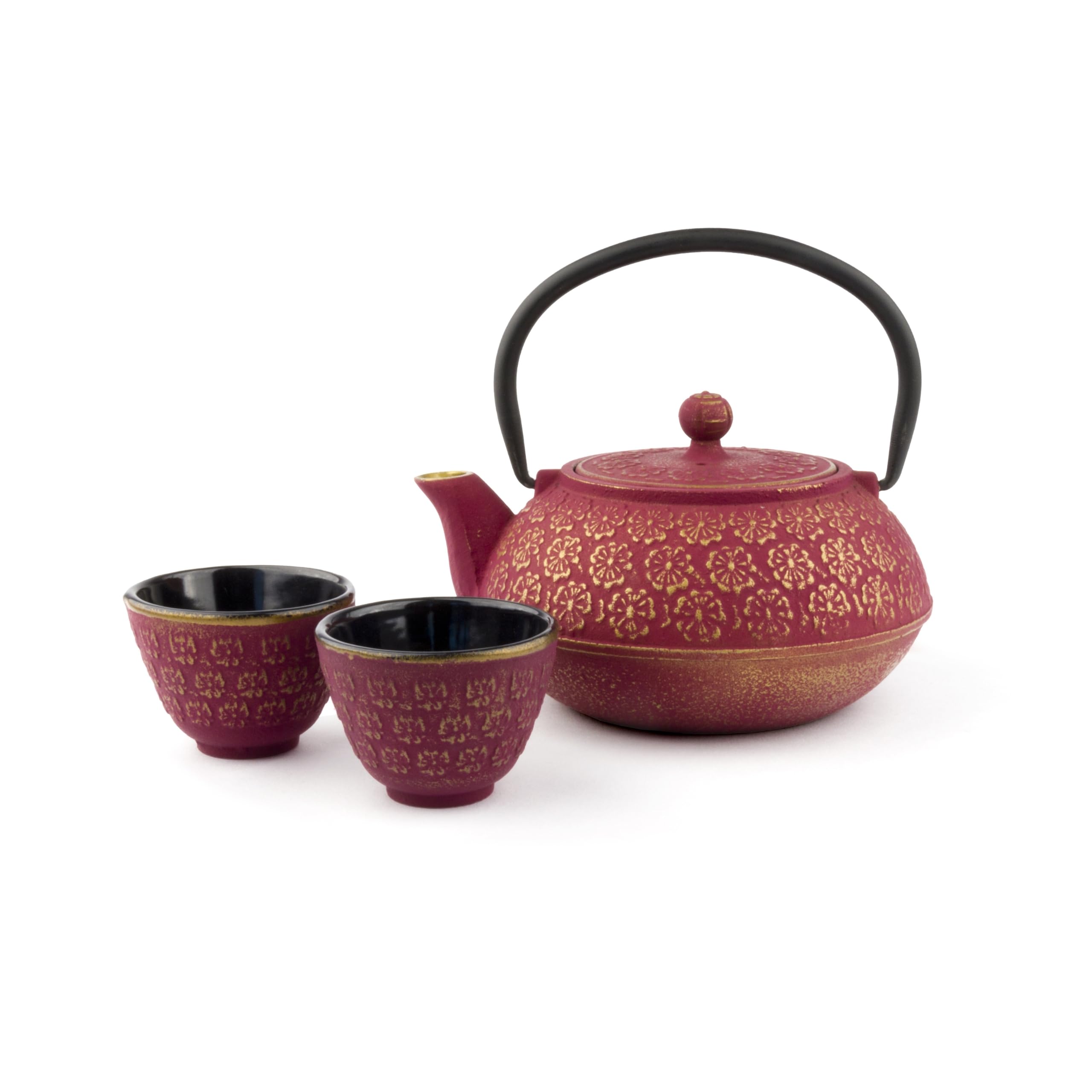 Bredemeijer Theiere Avec Infuseur Thé, Shanghai 0,6L, 2 Tasses - Rose/Or | Théière avec Infuseur en Fonte Isotherme, Intérieur Émaillé, Coffret Cadeau pour Amateur de Thé