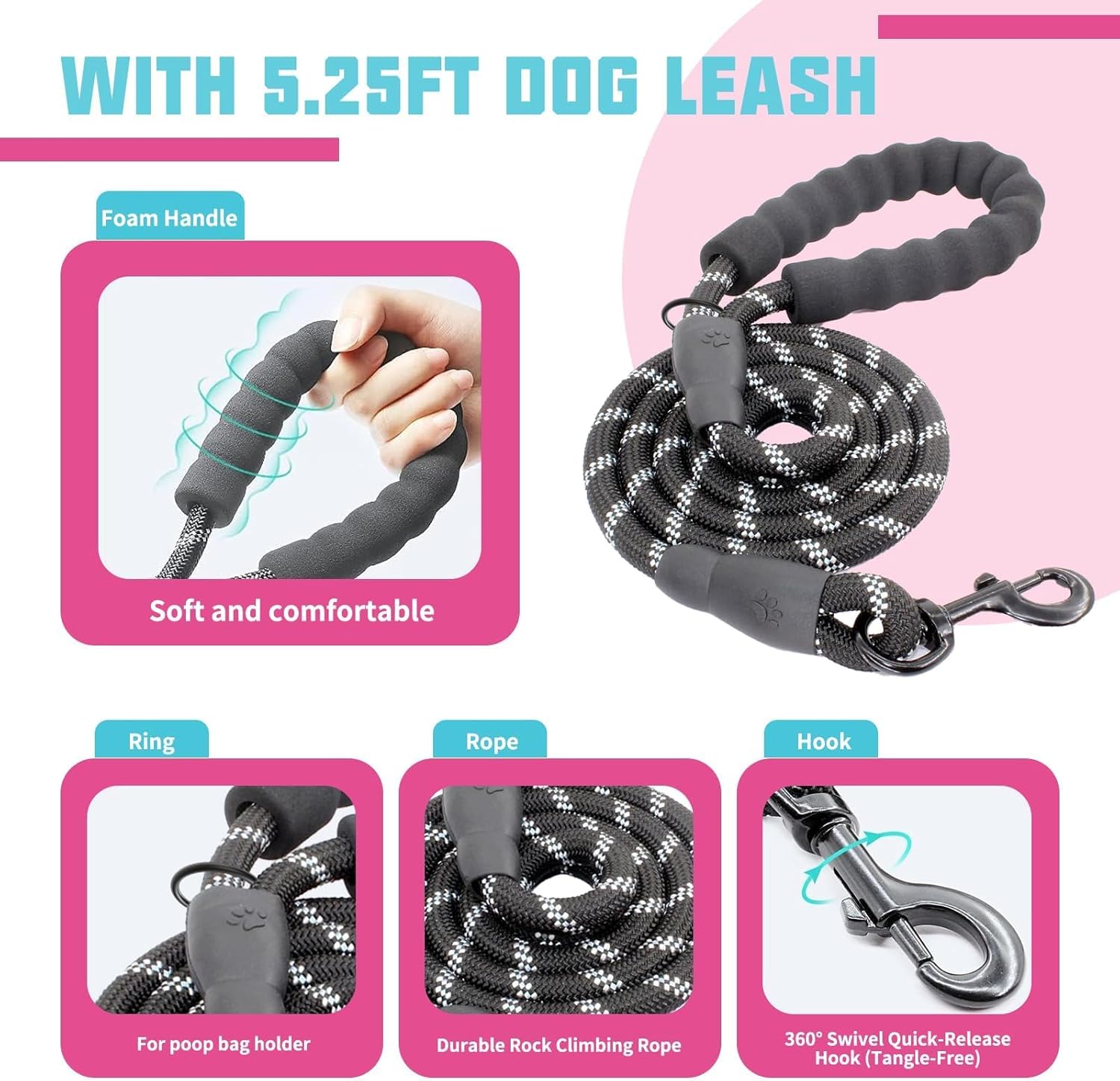 AUROTH Dog Harness and Leash Set, Soft Padded Service Dog Vest with 5.25FT Dog Leash, No Choke, Easy On Pet Vest, Adjustable Reflective No Pull Pet Vest Medium Sized Dog, Easy Walking and Training