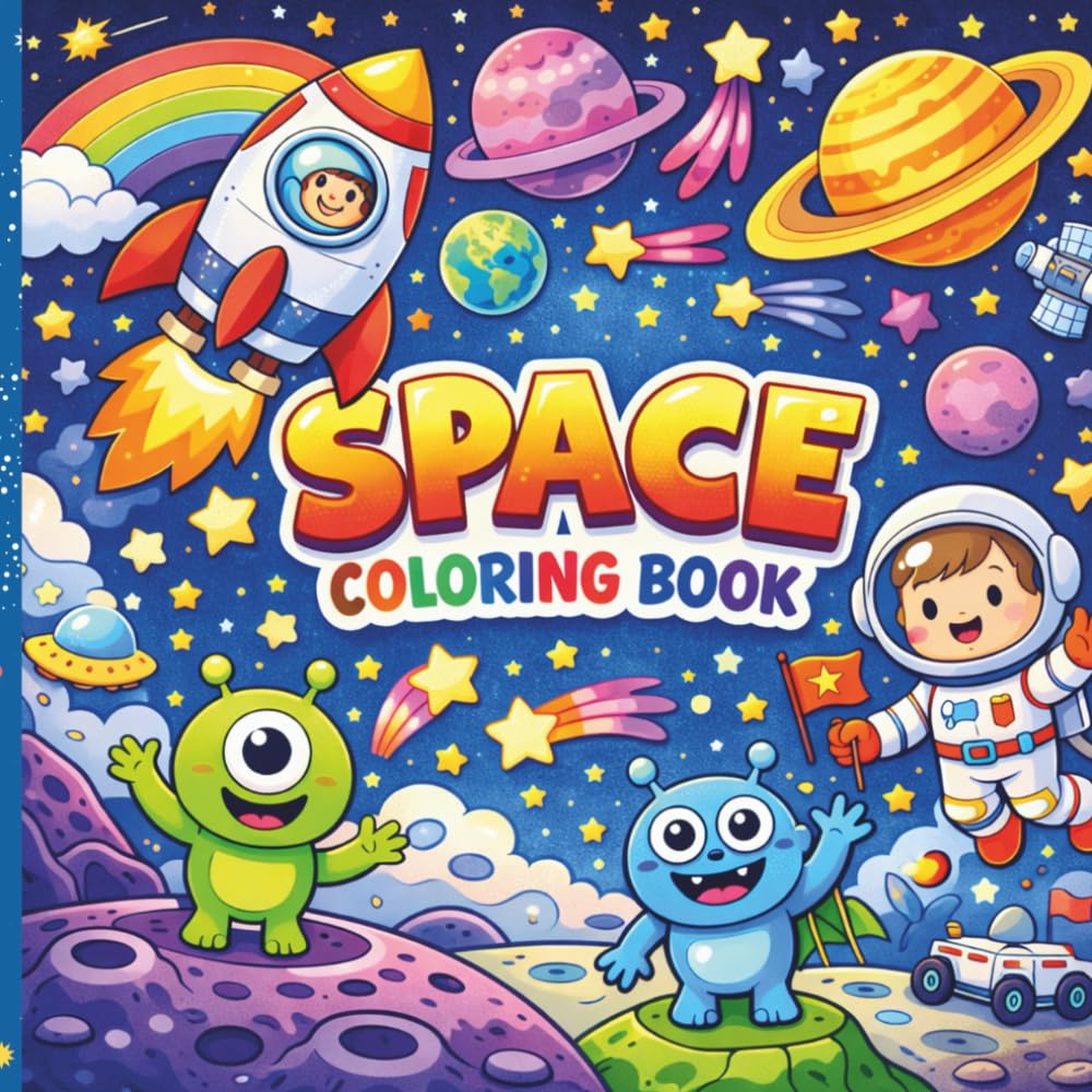 Space Coloring Book: Fun Outer Space Coloring Pages with Puzzles, Activities, Mazes, and a Certificate of Achievement