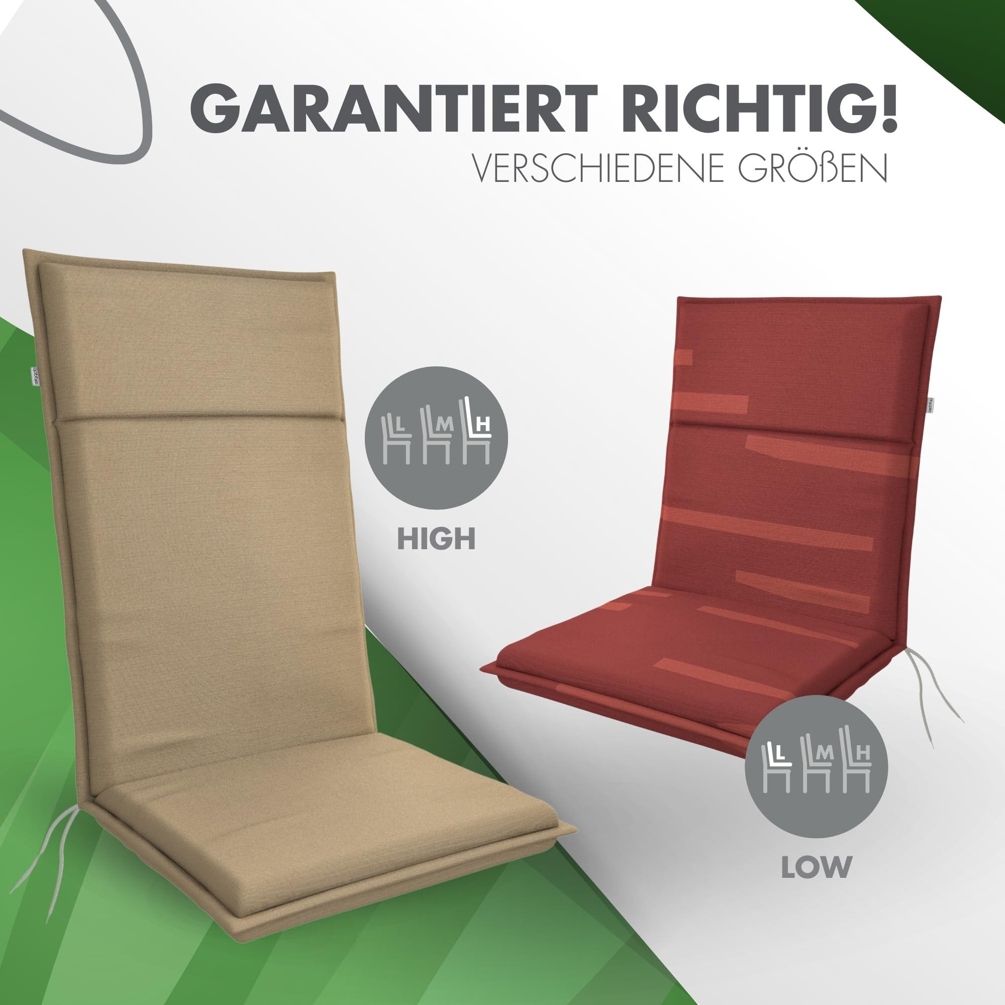 Doppler Gartenstuhl-Auflage Sierra Sand - 119x48x6cm Mit Bindebändern