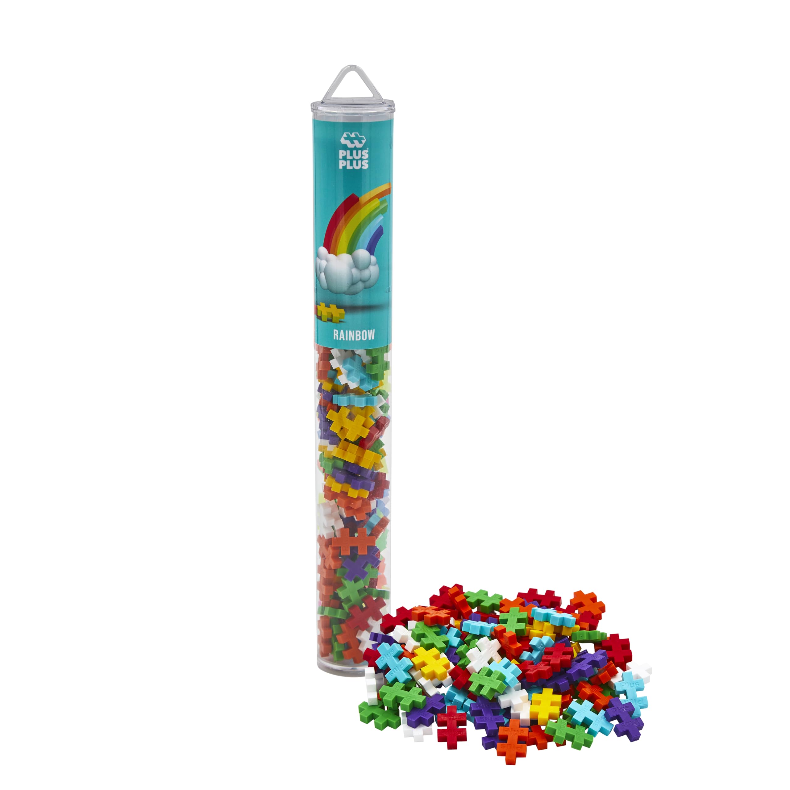 Plus-Plus 9604265 Geniales Konstruktionsspielzeug: Regenbogen-Kreativbausteine in Tube (100 Teile, Mini) – PP4265