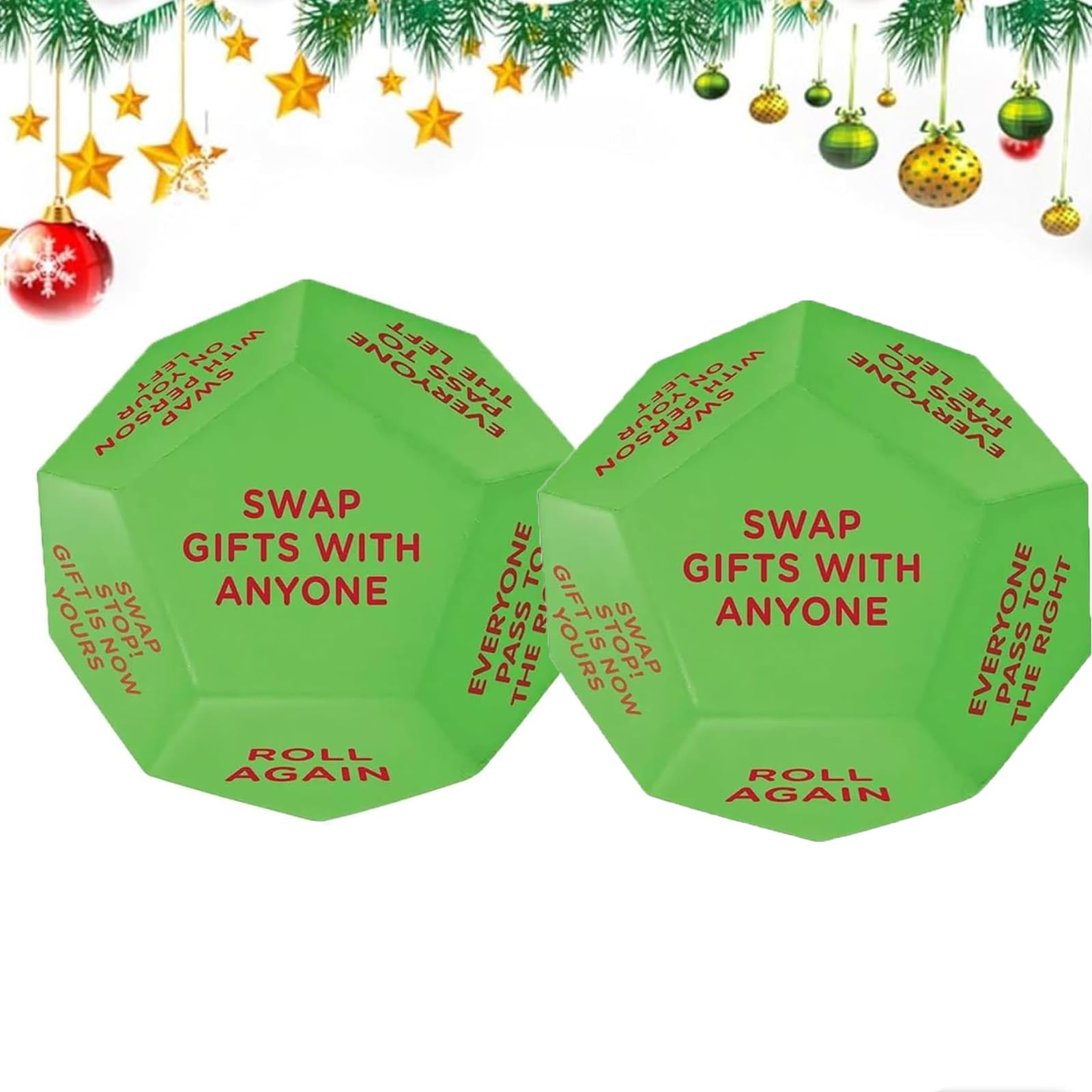 Santa Swap Gift Exchange Dice,Christmas Board Exchange Dice Games-12 Different Sides - 3in Exchange Santa Gifts-Christma Toys Christmas Party Gift Exchange Dice Group Game for Adult Kids (2PCS)