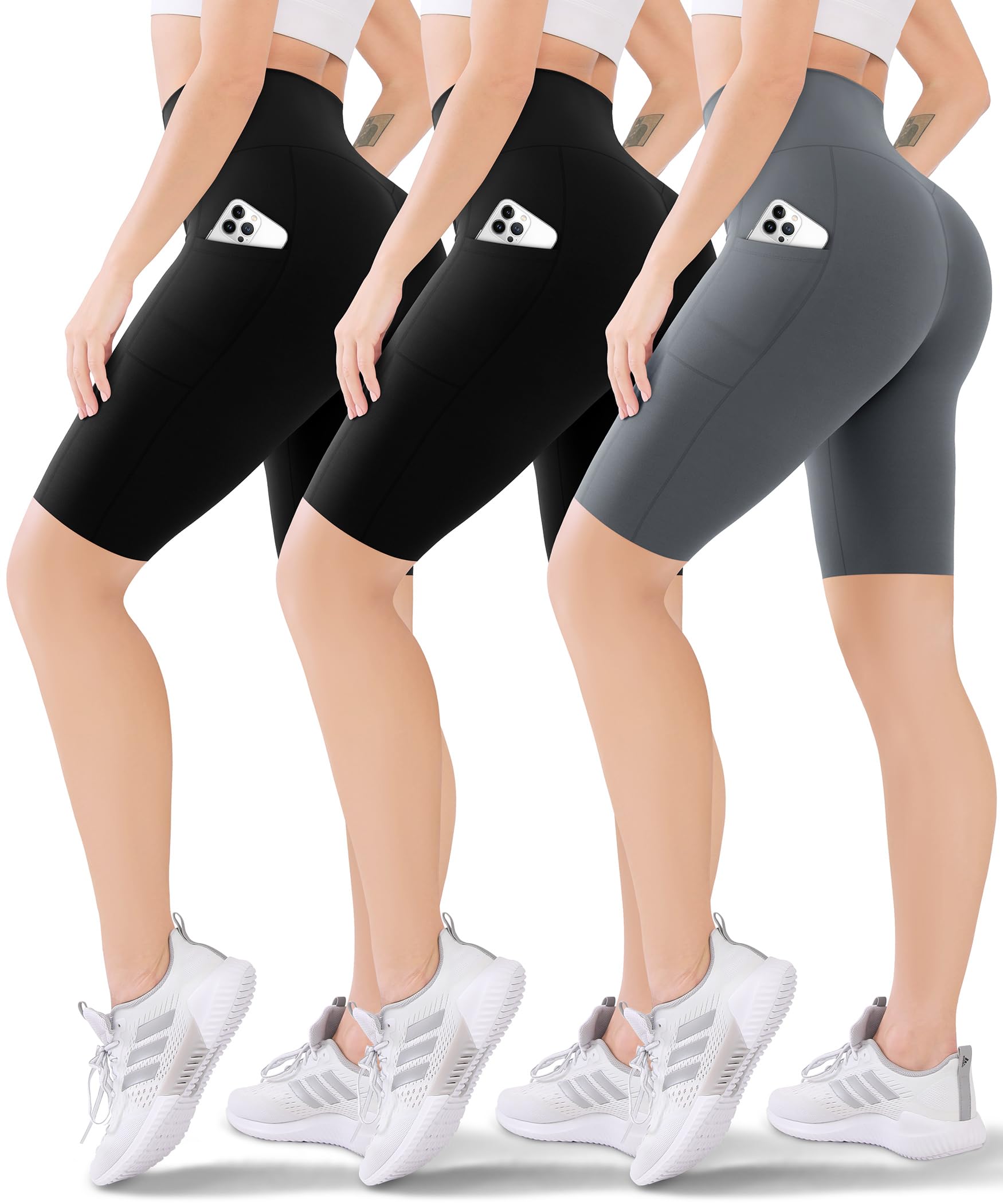 Blisset 3 Pack Women's Active Shorts - 3”/5”/8”High Waist Tummy Control No See -Through for Cycling Jogging Gym Workouts