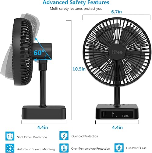 Miniatura 5 de Ventilador de escritorio con puerto de carga USB ventilador de mesa pequeño de escritorio de 3 velocidades de 67 pulgadas con 2 salidas de CA y