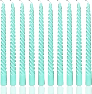 10 Inch Turquoise Green Taper Candle Set, 10 Pack Unscented Dripless Candlesticks for Family Dinner Parties Home Decoration Picnic