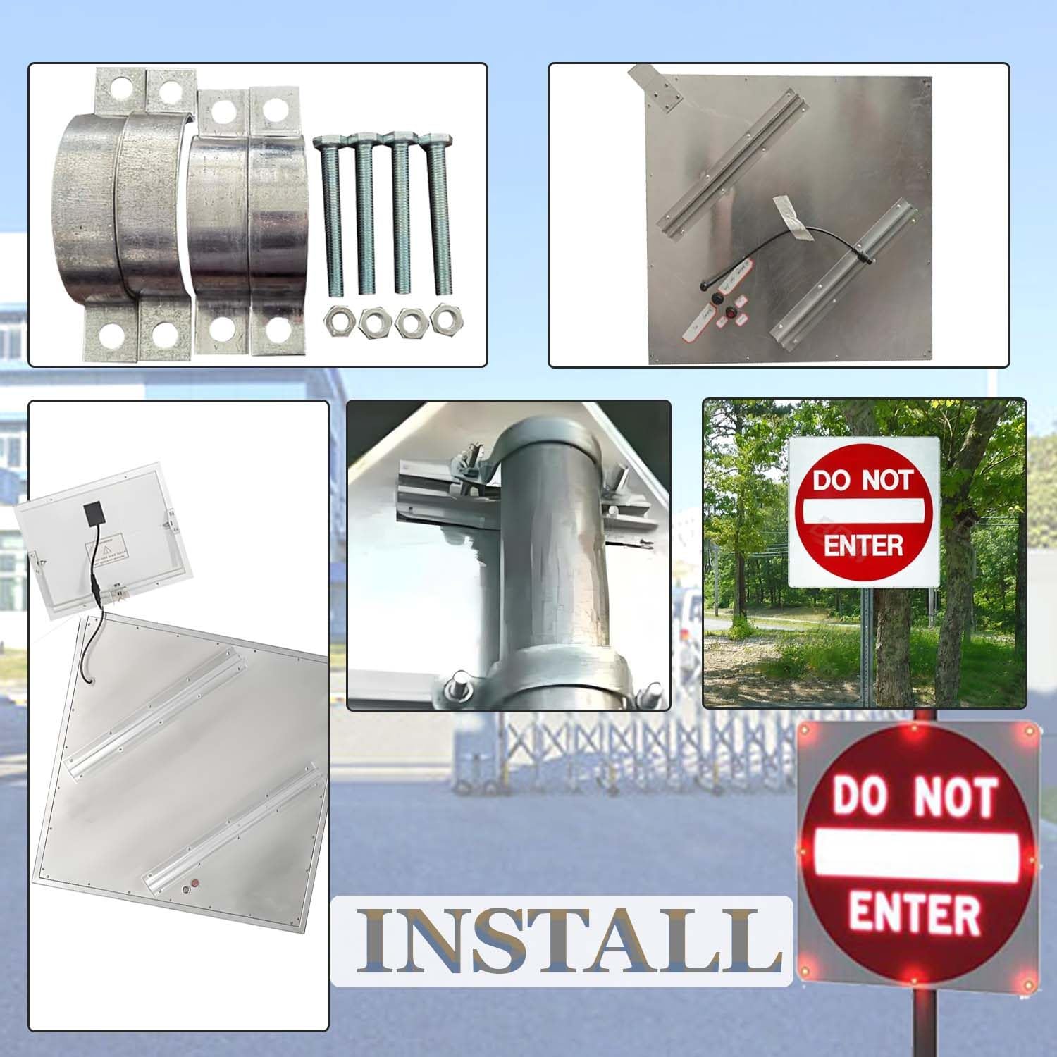 Segnaletica di divieto di accesso a LED lampeggiante, segnaletica di divieto di accesso in alluminio antiruggine con alimentazione solare, 8 LED, pellicola riflettente di livello ingegneristico 30in