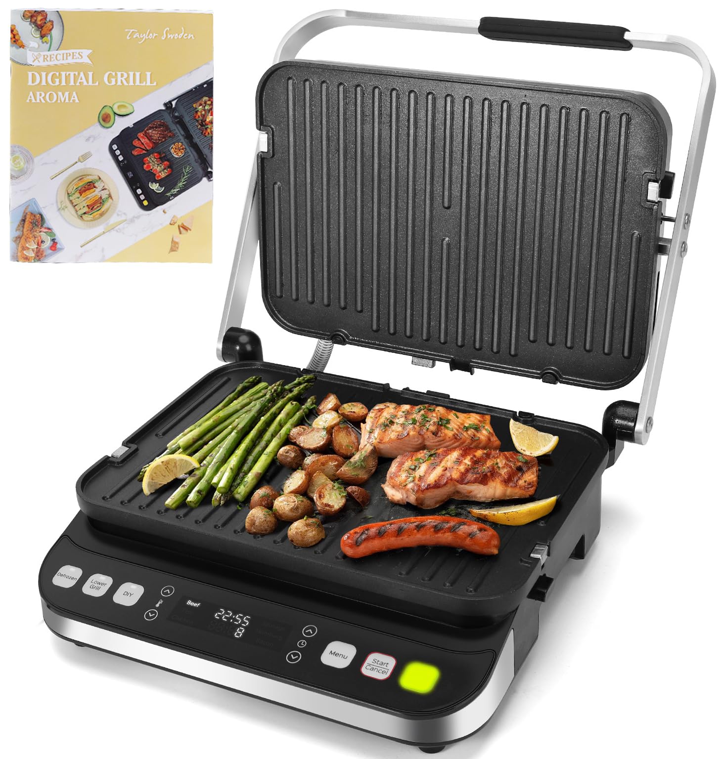 Taylor Swoden Parrilla Eléctrica 9 en 1 2000W, Sandwichera Grill con 3 Modos de Control de Temperatura Independiente, 6 Programas Automáticos y Apertura 180°, Placas Antiadherentes Desmontables