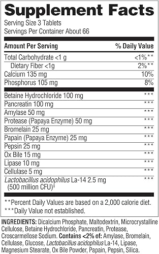 Miniatura 4 de Spring Valley - Tabletas probióticas de fórmula digestiva multienzimática, 200 unidades, 3 tabletas por día