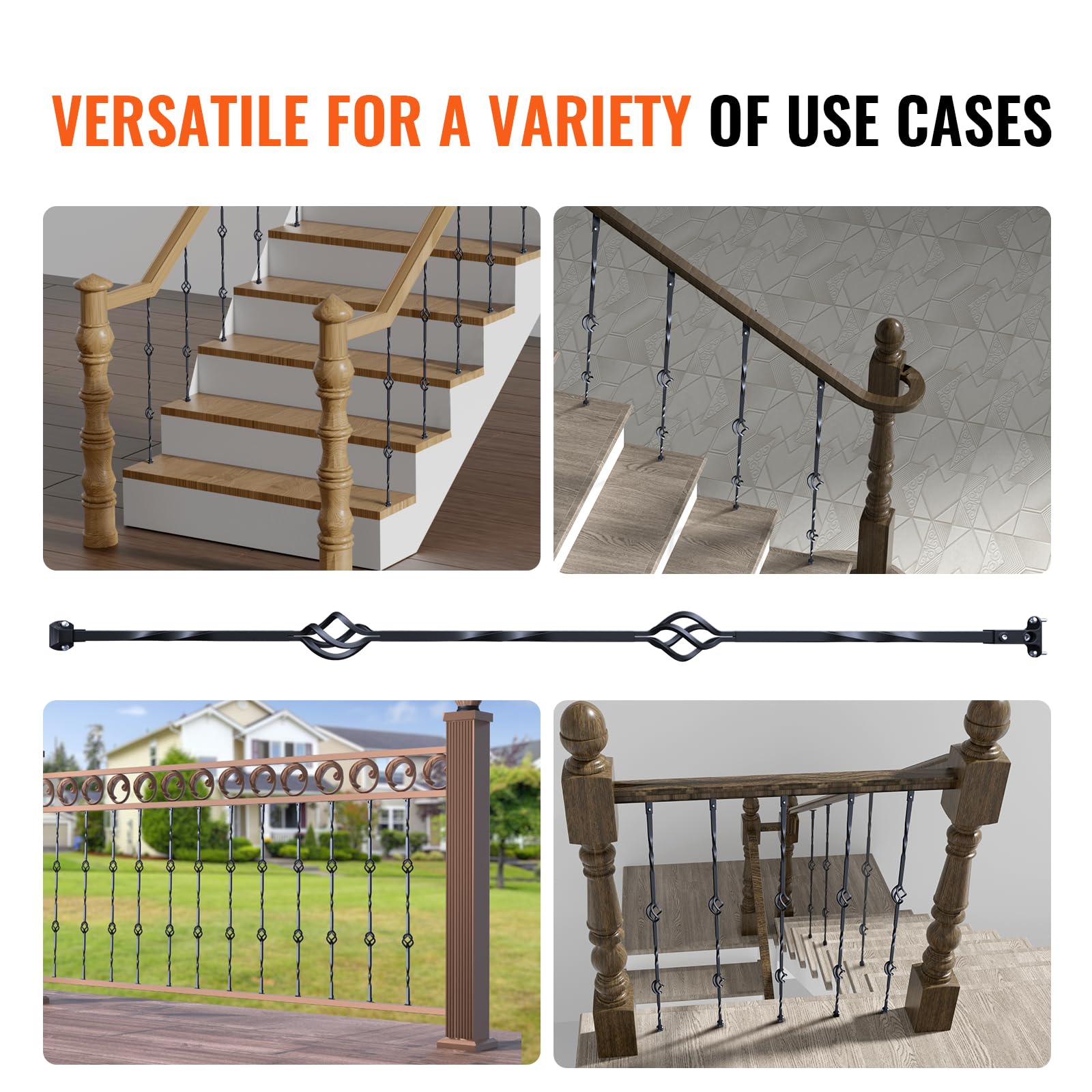 VEVOR Balaustres de Metal para Escaleras Barras Decorativas de Acero Galvanizado 1122 mm 10 Balaustres de Seguridad Estilo Cesta Doble con Zapatas y Tornillos para Barandilla de Escalera en Caracol