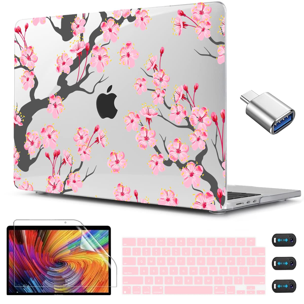 CISSOOK Compatible with MacBook Air 13.6 Inch Case A2681 A3113 A3240 2022-2025 Release, Hard Shell Case with Keyboard Cover for MacBook Air 13.6 M2 M3 M4 - Cherry Blossoms