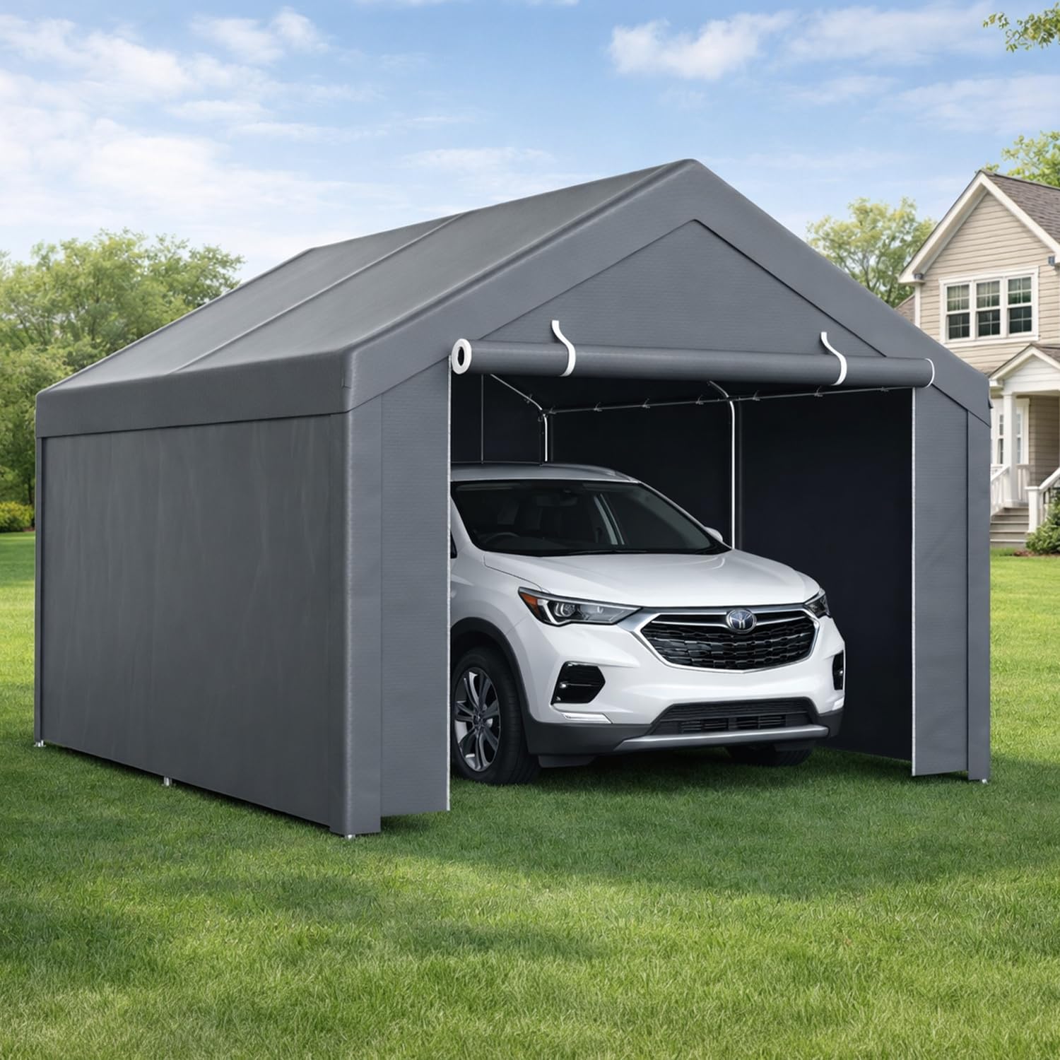 Tenda per garage impermeabile 3x4 m con pareti laterali rimovibili struttura tubolare in acciaio