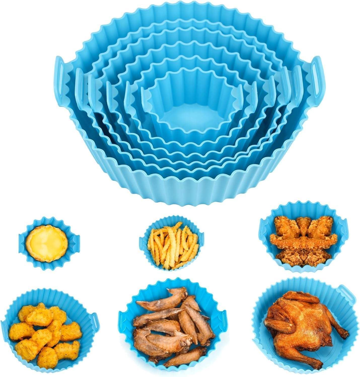 gunsagar 6 Pcs Air Fryer Silicone Liners Pot – Reusable Round Non-Stick Baking Tray Insert – Multicolor Heat Resistant Basket for Oven -Air Fryer Accessories -7.5 Inch-image-47