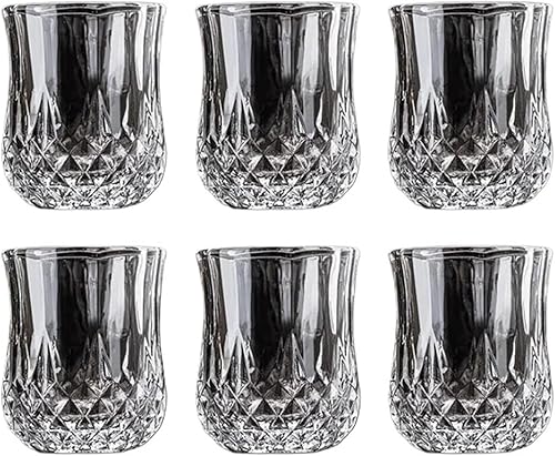 Glass Drinking Glasses 6PcsSet Whiskey Glass Cup Rum Mini Shot Diamond Shaped Vintage Relief Household Party Bar Drinking Tools