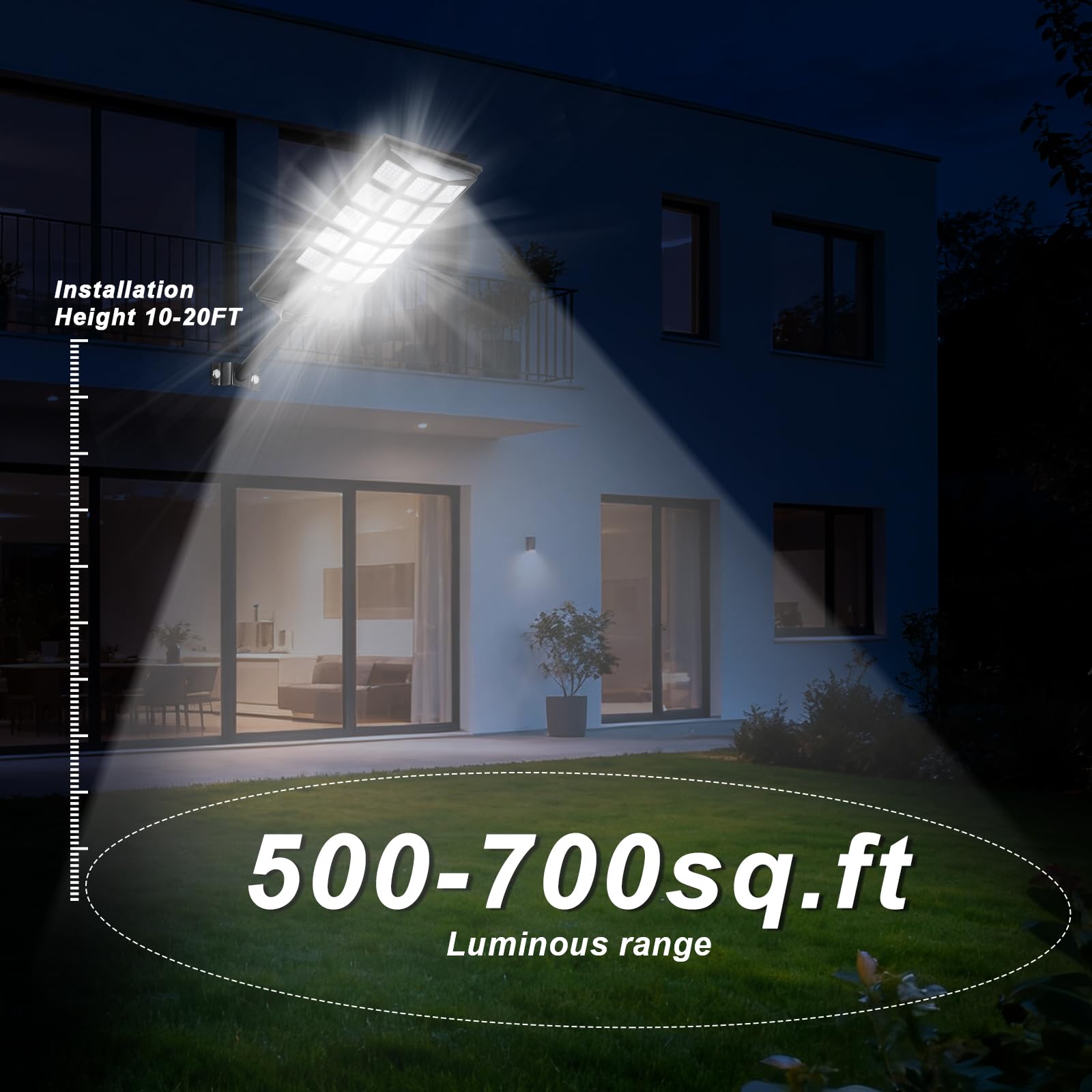 Jercoda Solar-Straßenlaternen für den Außenbereich, 6500 K LED-Flutlichter mit Bewegungsmelder, Sicherheitslichter von Dämmerung bis Morgendämmerung mit Fernbedienung, wasserdichte solarbetriebene