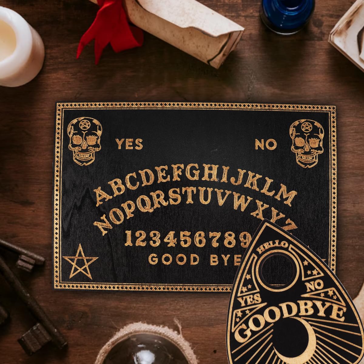 Zestaw drewnianych tablic Ouija Klasyczne tablice do rozmów z planszetką, metafizyczna tablica z wiadomościami duchowymi Prezenty Wiccan na artykuły do czarów Prezenty czarne
