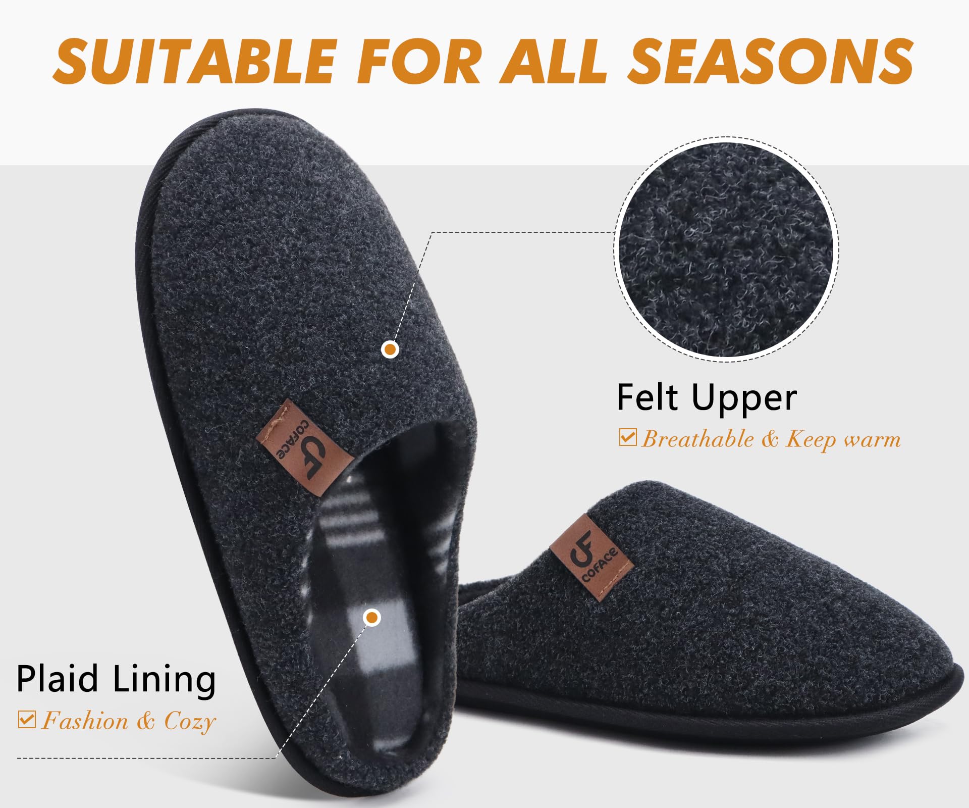 COFACE Pantofole da Uomo Invernali Calde Ciabatte da Casa Comoda Memory Foam Feltro Scarpe con Antiscivolo Suola Taglia 40-49