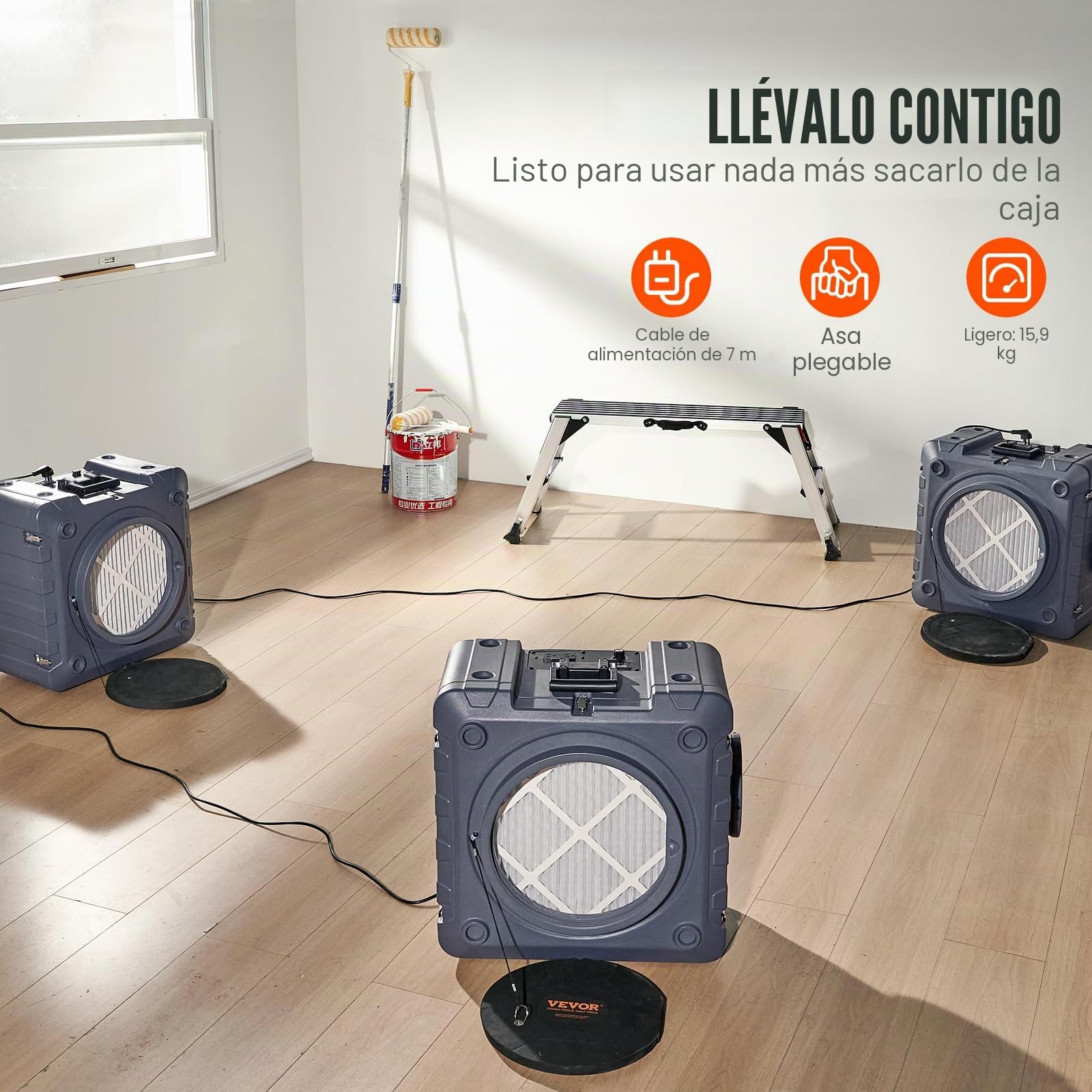 VEVOR Purificador de Aire con Filtración 3 Etapas Máquina de Aire Negativo Apilable de 550 CFM Filtro de Aire con MERV10 Carbón H13 HEPA Filtración de Aire para Uso Doméstico Industrial, Comercial