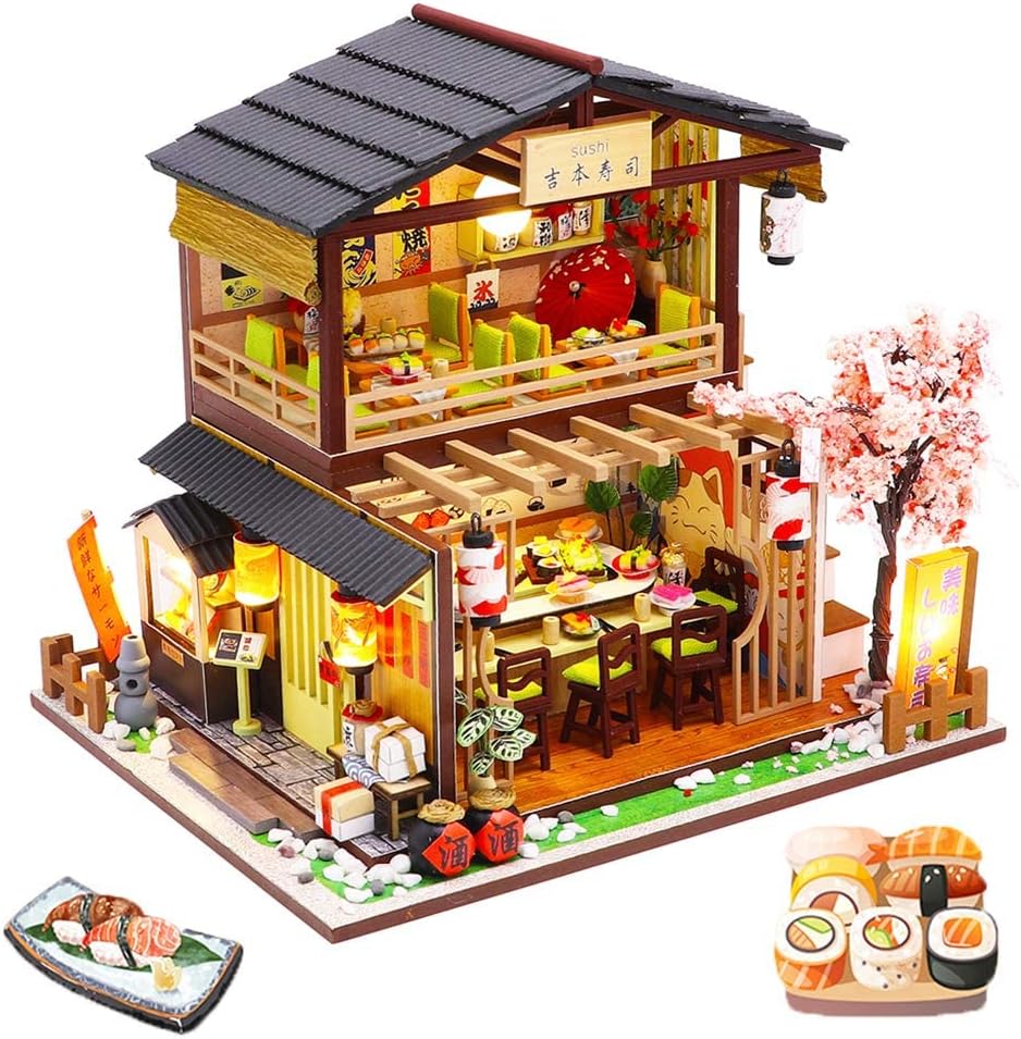 DIY Dollhouse Miniature with Wooden Furniture, Handmade Japanese Style Home Craft Model Mini Kit with Dust Cover, 1:24 3D Creative Doll House Toy for Adult Teenager Gift