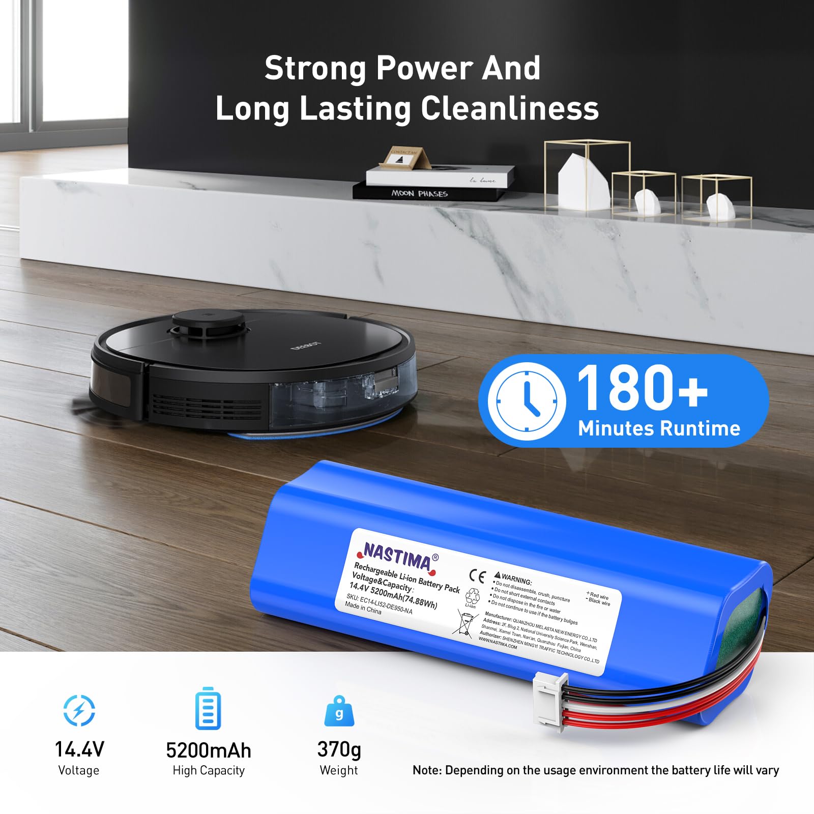 NASTIMA 14,4V 5200mAh Li-ion Ersatzakku für Ecovacs Deebot Ozmo 950, Deebot T8 T8+, Deebot T9 T9+, Deebot T10 T10+, Ersatz Akku für Deebot X1 Omni, Deebot T20 Omni Serie Staubsauger