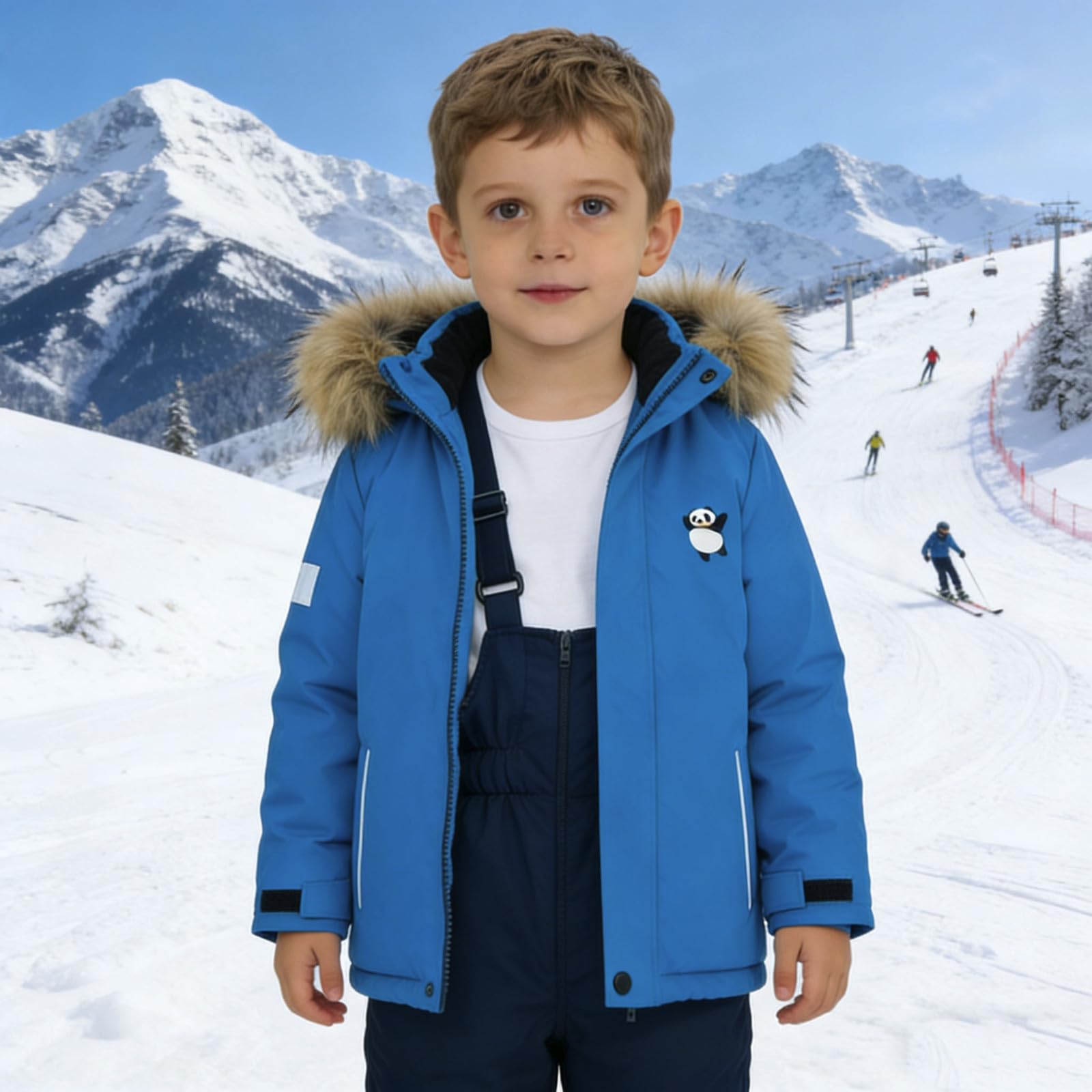 Generisch Traje de invierno para deportes de invierno con peto, resistente al viento, cálido, impermeable, traje de nieve para niños y niñas, ropa de juego para exteriores (azul, 1-2 años)