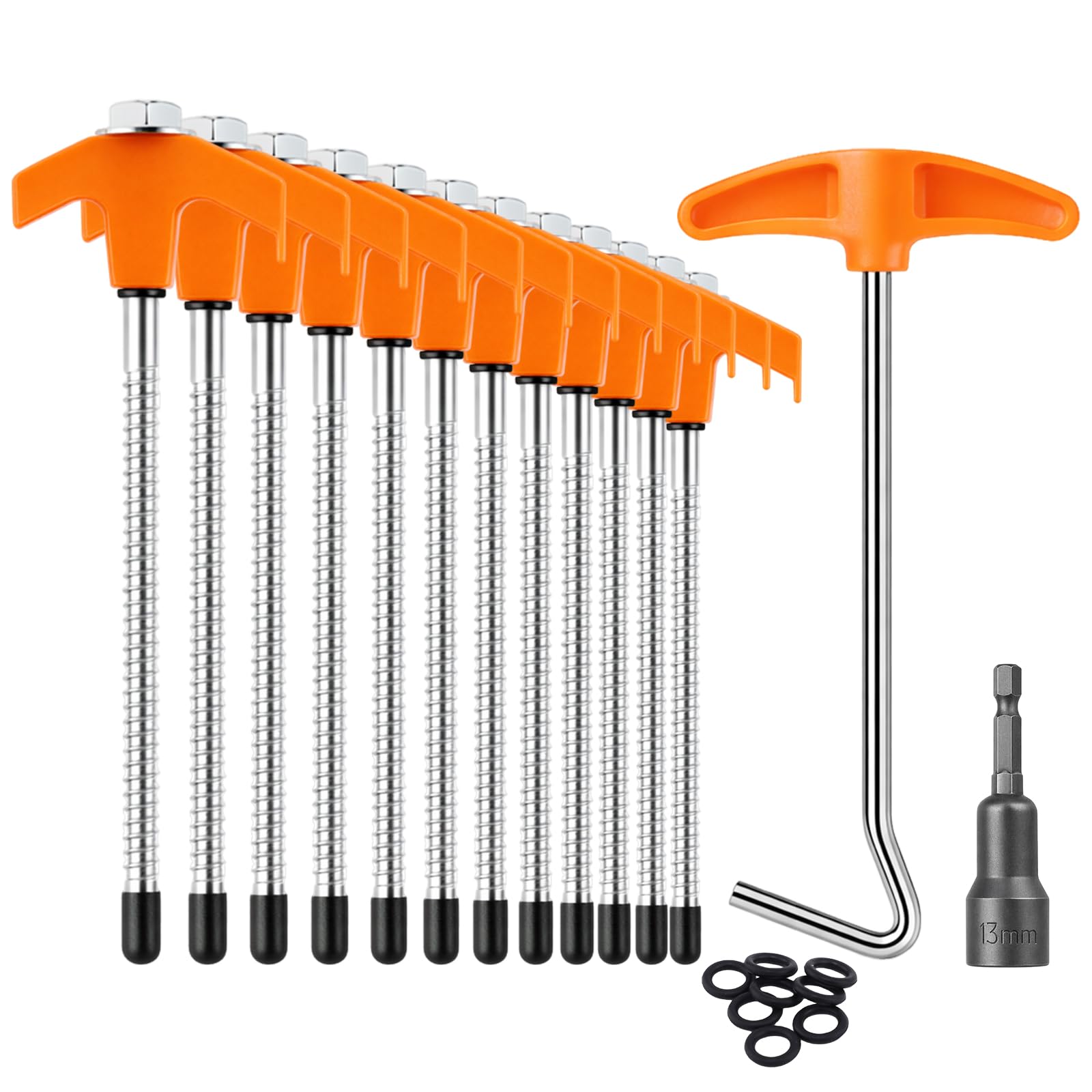 12 Pcs Tent Pegs Metal Heavy Duty, Ground Pegs Rotating Screw in Tent Peg Anchor with Threaded, Drill Adapter & Nail Puller for Camping Outdoor Garden
