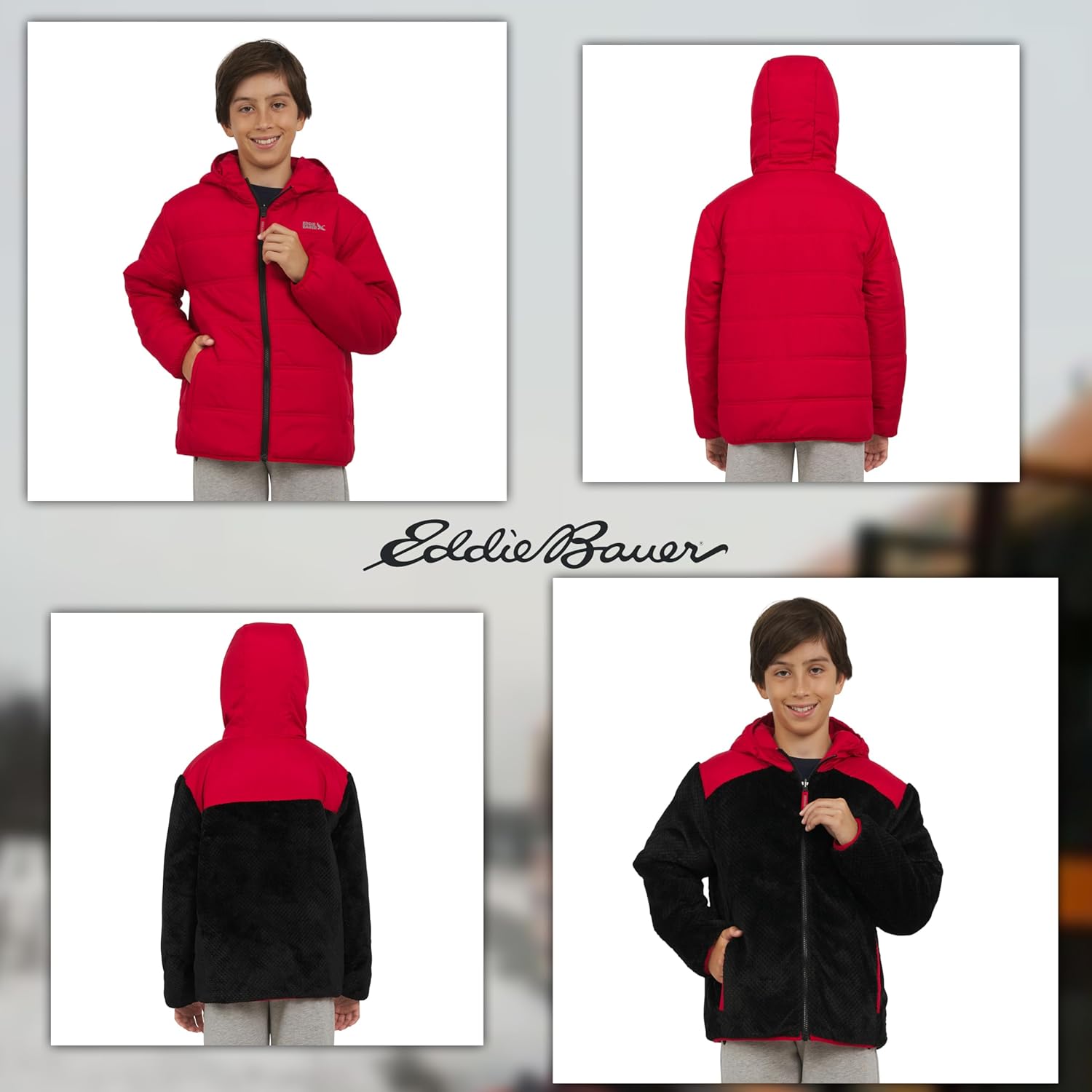 Eddie Bauer Boys' Deer Harbor Reversible Faux Fur Lined Insulated Puffer Jacket - Image 2