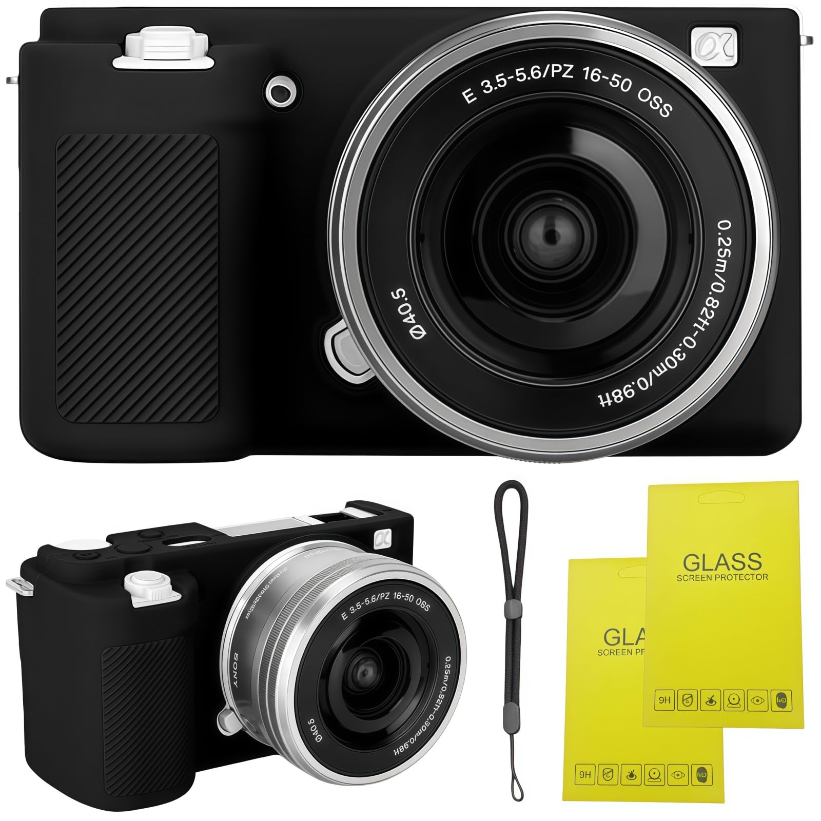 ZV-E10 Case, Soft Silicone Protective Case for Sony ZV-E10 ZVE10 Camera,Comes with 2 Screen Protectors and 1 Wrist Strap. (Black)