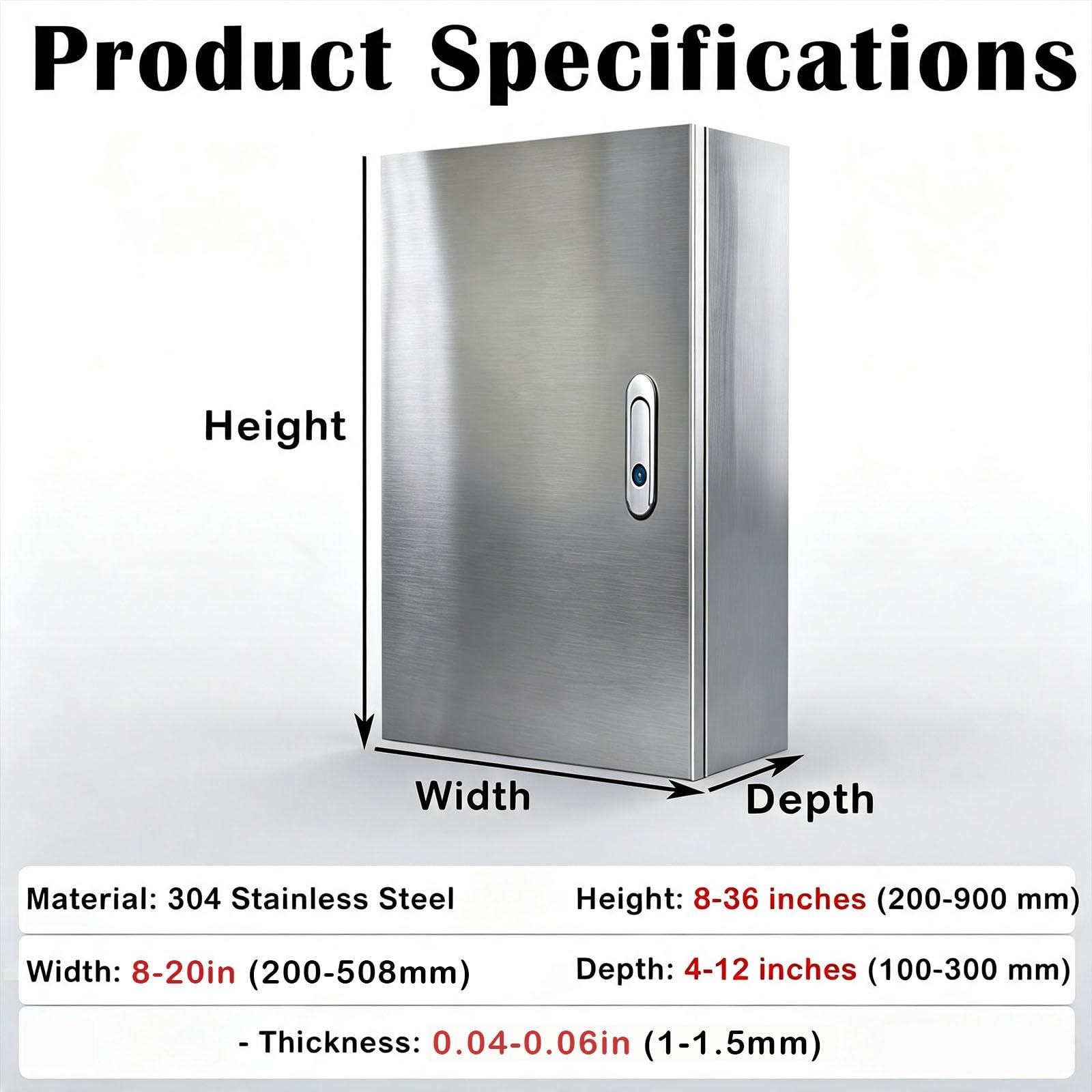Contenitore Elettrico per Esterni in Acciaio Inox 304, 8/10/12/14/16/20" L (Dimensioni: H 24 x L 20 x P 6 in/T 0,06 in)