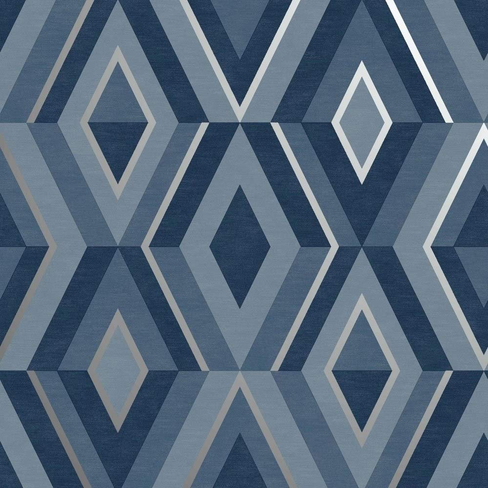Diamond Shard Wallpaper Blue Silver Geometric Metallic Fine Decor