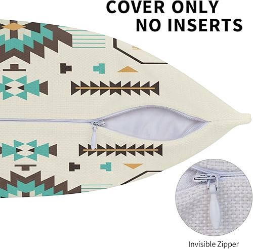 Miniatura 10 de AELUTYSH Juego de 2 fundas de almohada de 18 x 18 pulgadas con patrón bohemio de color naranja y azul, fundas de almohada decorativas de algodón y