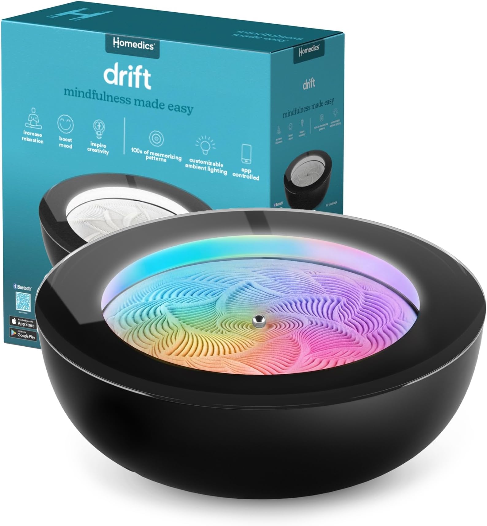 Drift Sandscape, Perpetual Motion Machine, Zen Garden, Meditation Accessories, Decorative Sandscape, Bluetooth, iOS, Android 16 Inch (Medium), Black