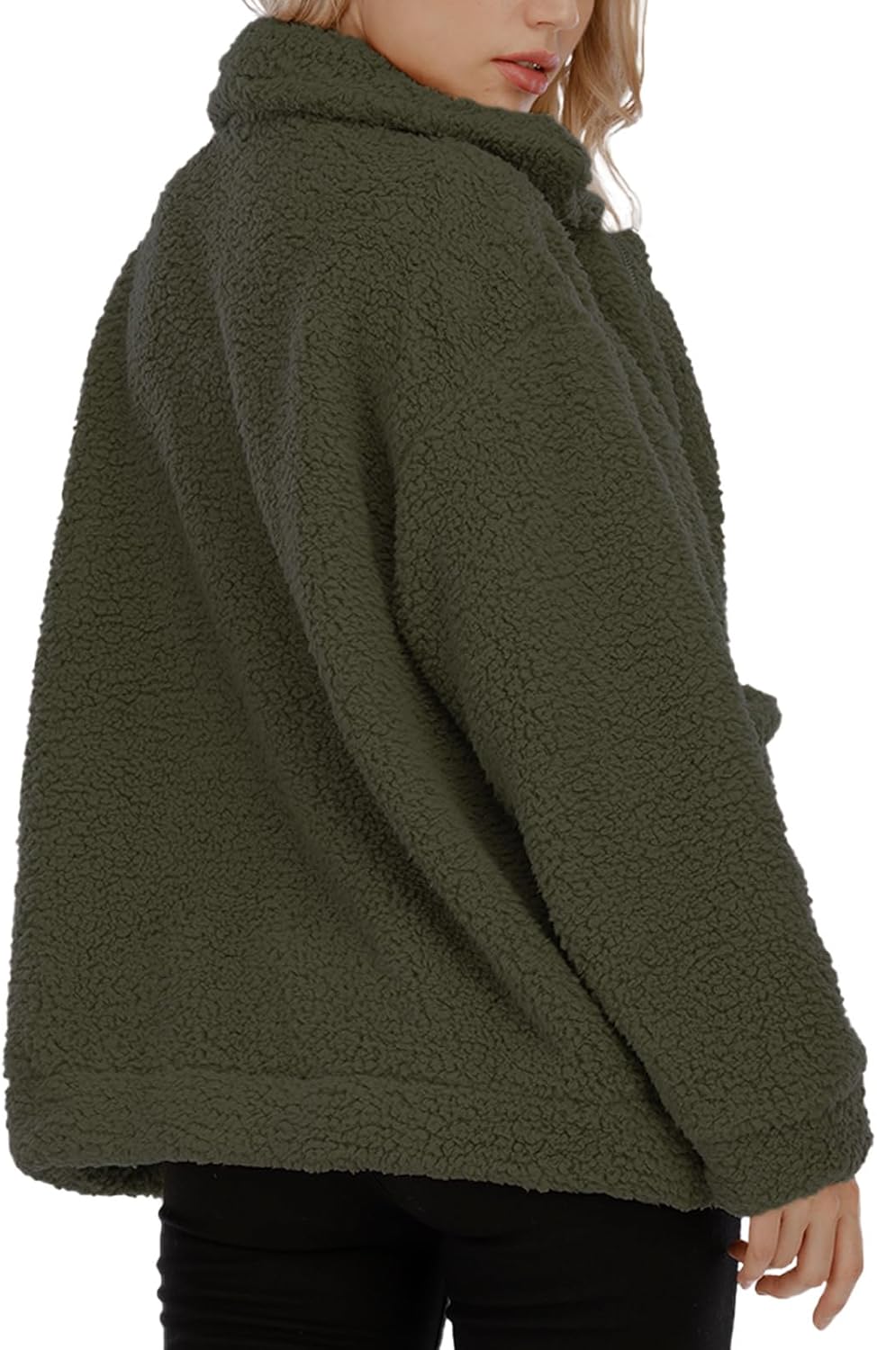 Women's Fuzzy Fleece Faux Shearling Coat, Winter Warm Oversized Jacket with Lapel Collar, Casual Zipper Outwear for Daily Use - Image 2